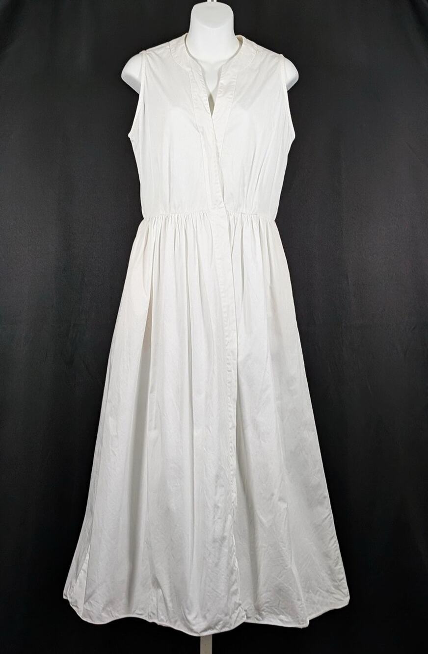 Vintage 80s Calvin Klein Dress White Sleeveless Midi Cotton Women's Size 8